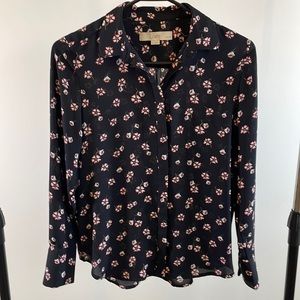 LOFT Black with pink flowers Blouse XS Petite